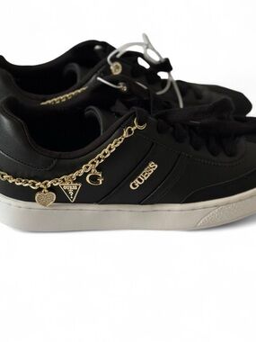 GUESS Black Sneakers with Gold Charm Chain